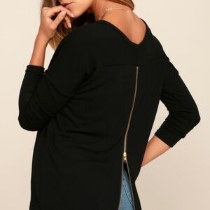 Lulus Zip To My Lou Black Sweater Top - Size M